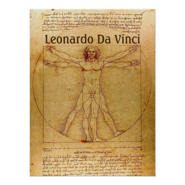 Pôster Homem Vitruviano Por Leonardo Da Vinci (Frente)