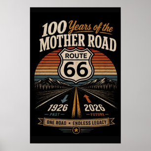 Poster Homenagem à Rodovia Rota 66 Pôr do Sol Retrô