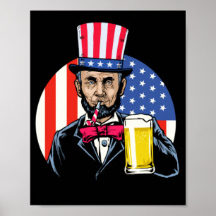 Poster Homens Abe Lincoln Bebendo Cerveja Engraçado 4 De