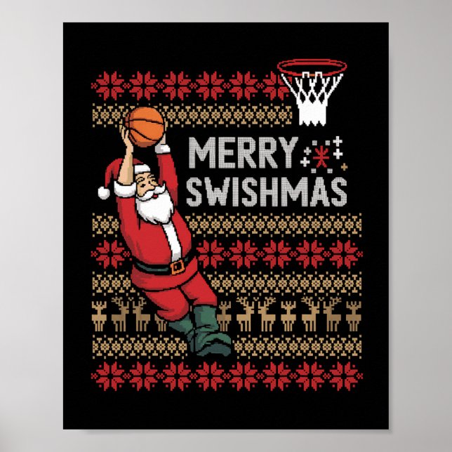 Poster Homens de Natal Feios de Basquete felizes (Frente)