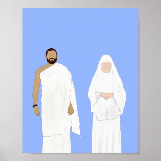 Poster Homens e Mulheres em Hajj Desenhados (Frente)