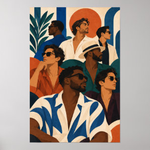 Poster Homens Elegantes em Óculos de Sol Arte Colorida de