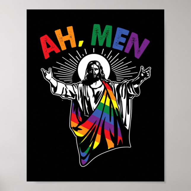 Poster Homens Engraçados LGBT Orgulho gay Jesus Arco-Íris (Frente)