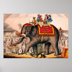 Poster Homens Executando Um Ato De Circo Com Um Elefante.