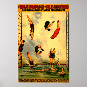 Pôster Homens mergulhando na Piscina Vintage 1898 Circus 