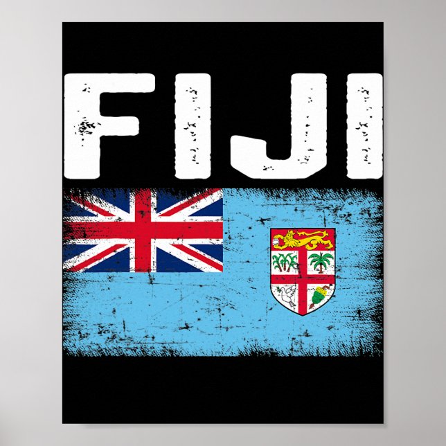 Poster Homens Patrióticos Miúdos Bandeira de Fiji Afastad (Frente)