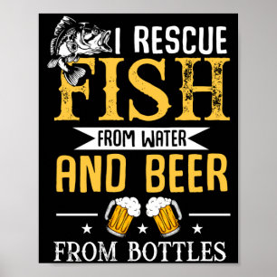 Poster Homens resgatam peixes da água e cerveja de garraf