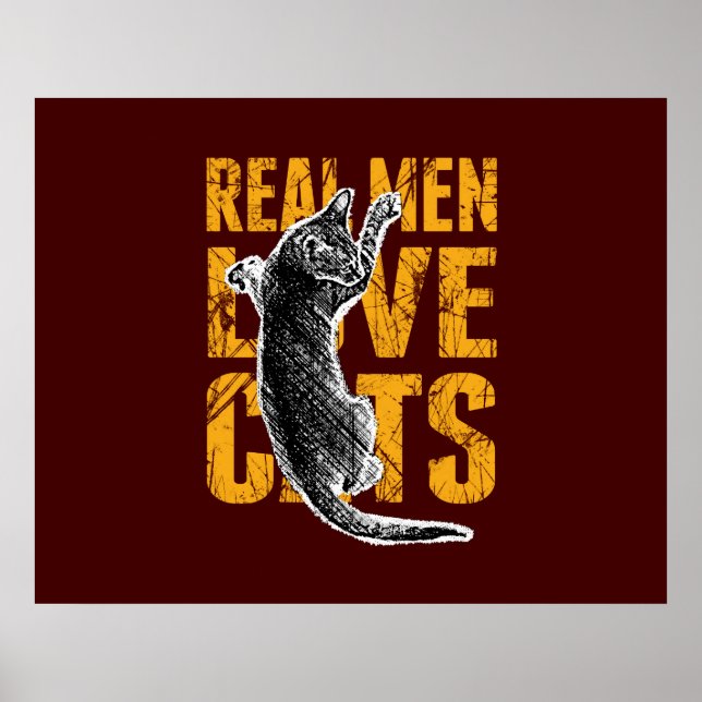 Poster Homens Verdadeiros Adoram Gatos em vermelho enterr (Frente)