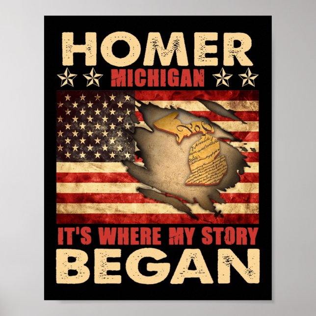 Poster Homer Michigan Usa Flag 4 De Julho (Frente)