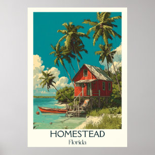 Poster Homestead Florida Vintage Rustic Viagem Art