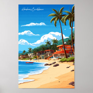 Poster Honduras Caribe Viagem Art Vintage
