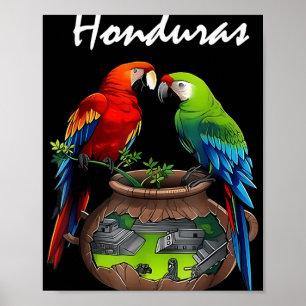 Poster Honduras Trip Scarlet Macaw Honduras Family Vacati