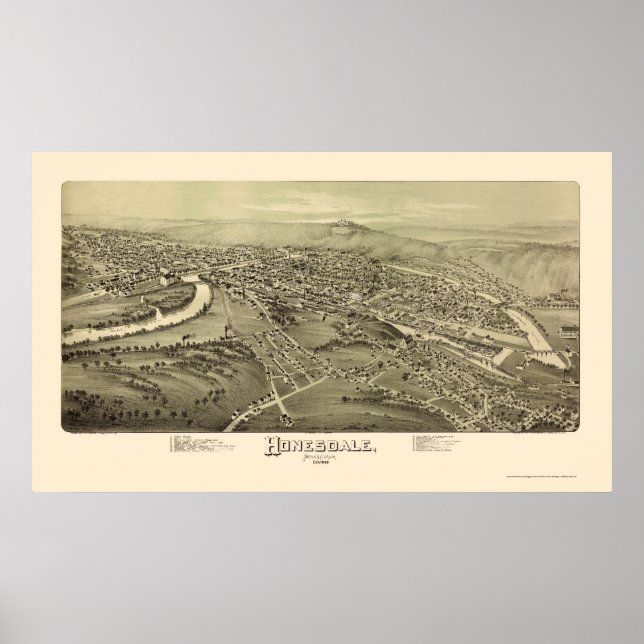 Poster Honesdale, PA Panorâmica - 1890 (Frente)