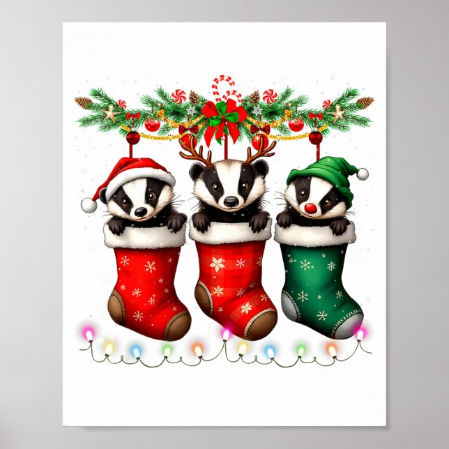 Poster Honey Badger In Christmas Socks Lights Honey Badge (Frente)