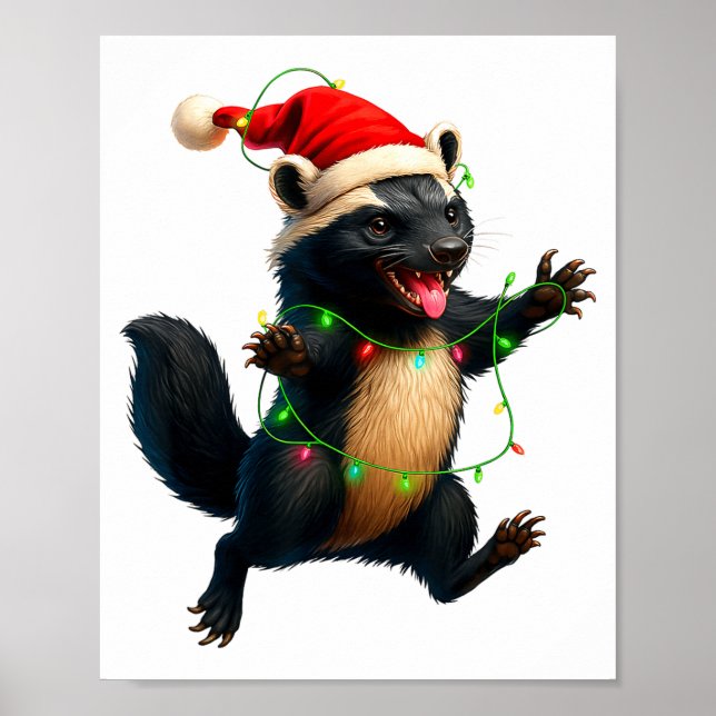 Poster Honey Badger Tree Xmas Lights Santa Honey Badger C (Frente)