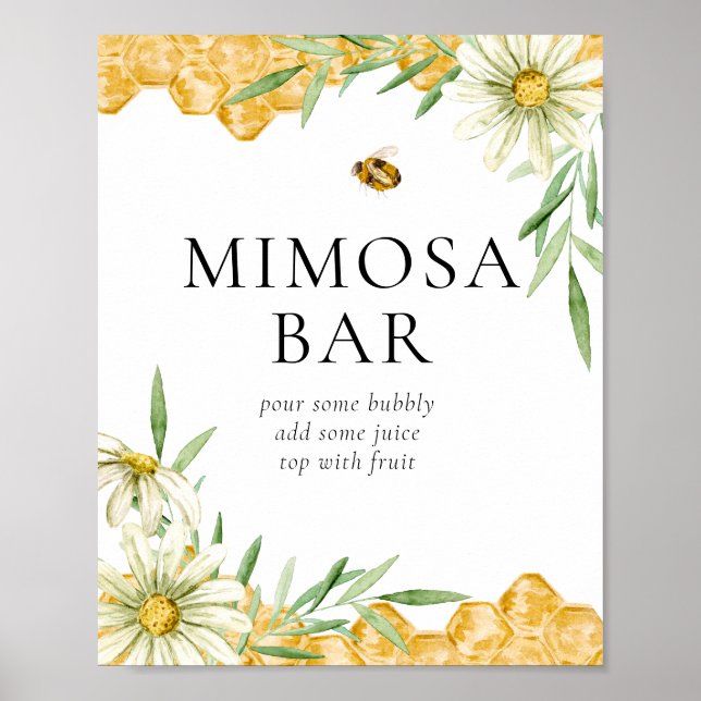 Poster Honey Bee Bridal Mimosa Bar Drink Station Sign (Frente)