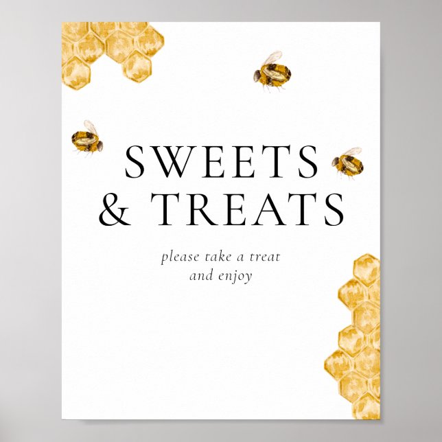 Poster Honey Bee Bridal Shower Sweets & Treats Table Sign (Frente)