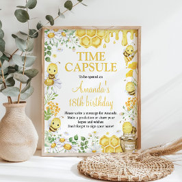 Poster Honey Bee Floral Birthday Party Time Capsule Sign