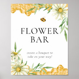 Poster Honey Bee Floral Flower Bar Station Sign