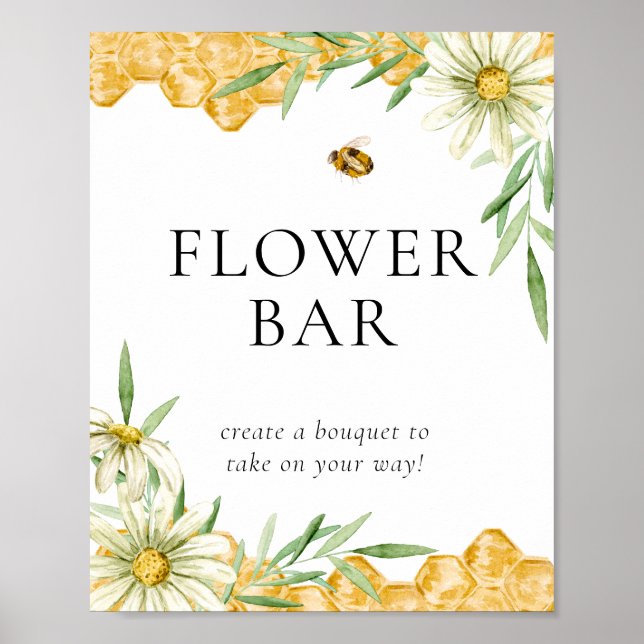 Poster Honey Bee Floral Flower Bar Station Sign (Frente)