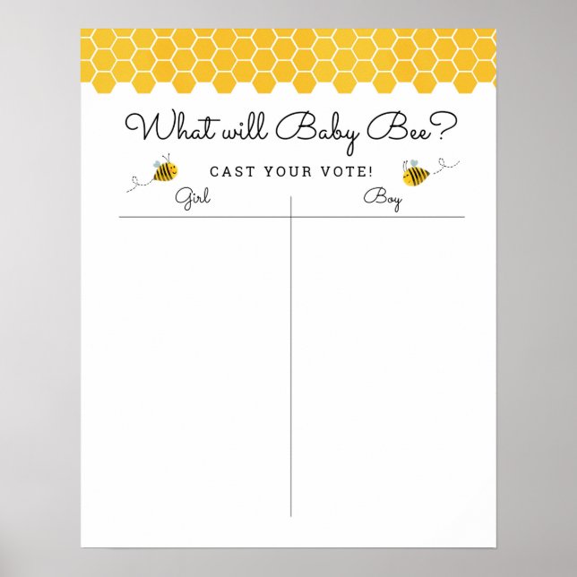 Poster Honey Bee Gender Reveal Voting Sign (Frente)