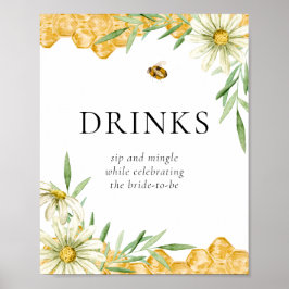 Poster Honey Bees Daisy Flower Bar Drink Station Sign