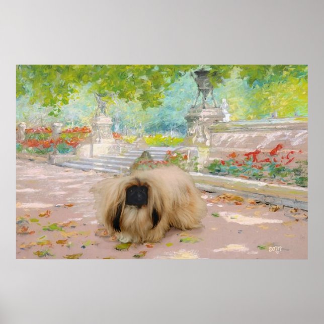 Pôster Honey Pekingese em Floral Setting (Frente)