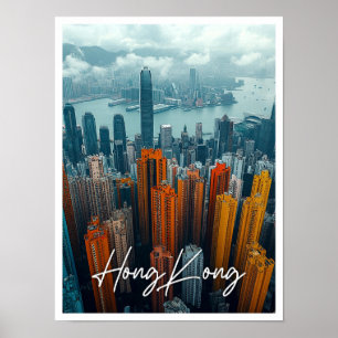 Poster Hong Kong China Skyline Top View