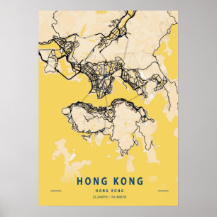 Poster Hong Kong - Mapa da cidade amarela de Hong Kong