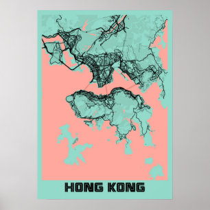 Poster Hong Kong - Mapa da Cidade da Península de Hong K