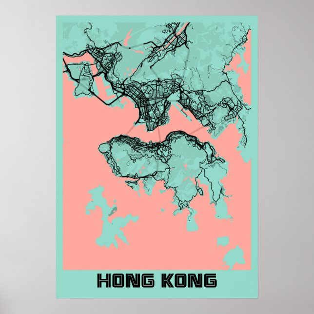 Poster Hong Kong - Mapa da Cidade da Península de Hong Ko (Frente)