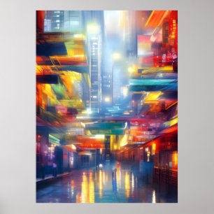 Poster Hong Kong Neon Lights Colorous Cityscape