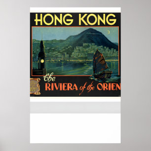 Poster Hong Kong O Riviera do Oriente Viagens Antigas