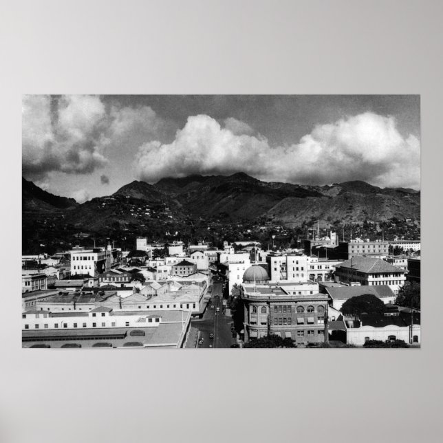 Poster Honolulu, HA - Vista da cidade da Torre Aloha (Frente)