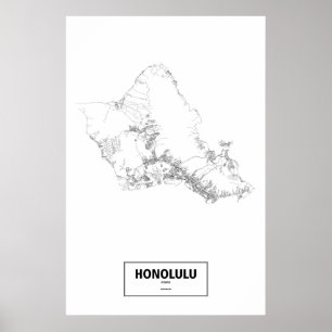 Pôster Honolulu, Havaí (preto no branco)