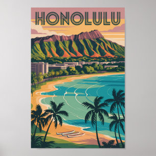 Poster Honolulu Hawaii Ilustração Viagem Art Vintage
