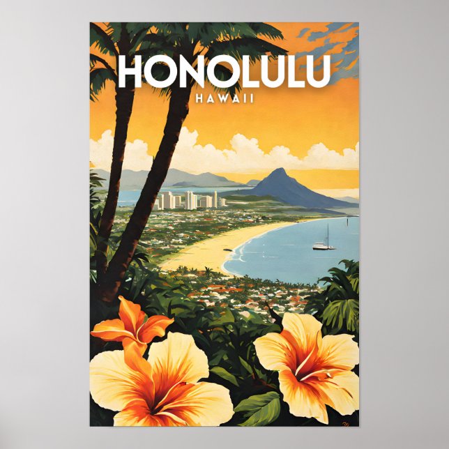 Poster Honolulu Hawaii Nostalgic Viagem (Frente)