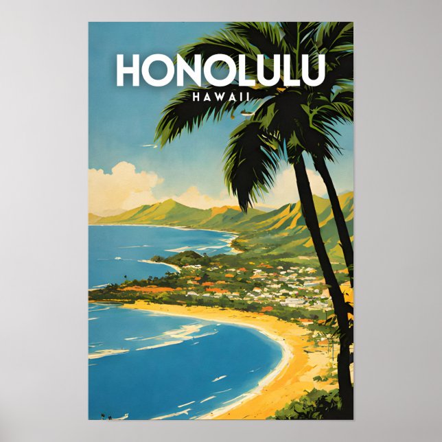 Poster Honolulu Hawaii Nostalgic Viagem Art (Frente)