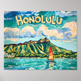 Poster Honolulu Hawaii Vintage Travel Van Gogh Landscape