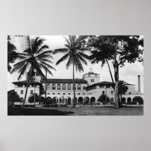 Pôster Honolulu, opinião de Havaí do Bldg federal e car