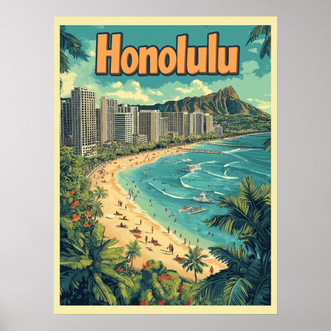 Poster Honolulu - Praia do Havaí Urbano (Frente)