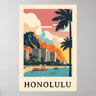 Poster Honolulu retro viagens vintage