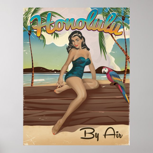 Pôster Honolulu vintage retro Viagem (Frente)