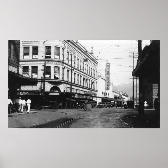 Pôster Honolulu, Vista de Fort Street na Cidade do Havaí (Frente)