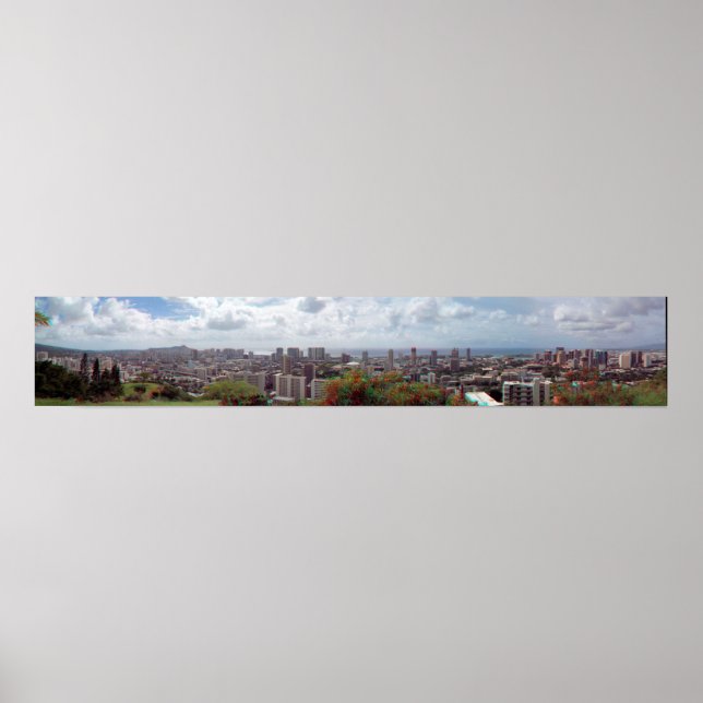 Pôster Honolulu Waikiki  Diamond  3D Anaglyph Panorama (Frente)