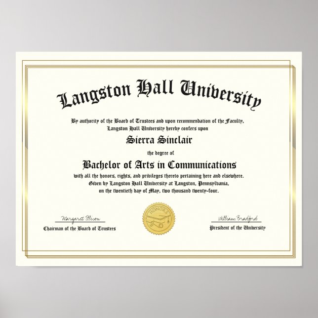 Poster Honors College or University Diploma Replica (Frente)