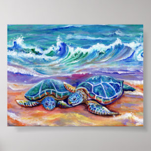 Poster Honu Hugs and Love na Praia Havaiana