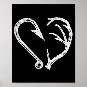 Poster Hook Antler Heart Love Pescar Peixes Caçadores Vea