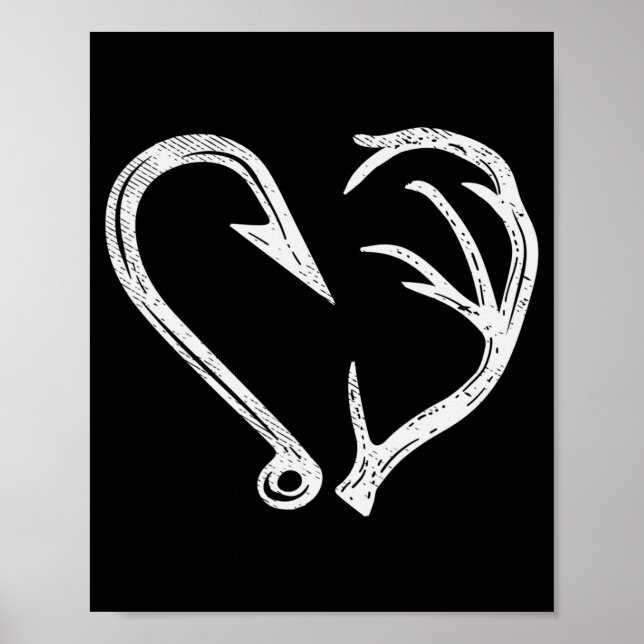 Poster Hook Antler Heart Love Pescar Peixes Caçadores Vea (Frente)