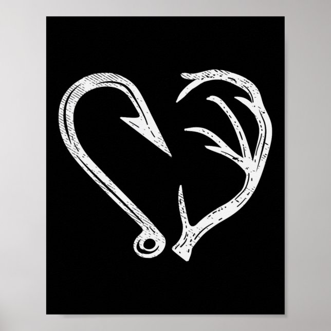 Poster Hook Antler Heart Love Pescar Peixes Caçadores Vea (Frente)